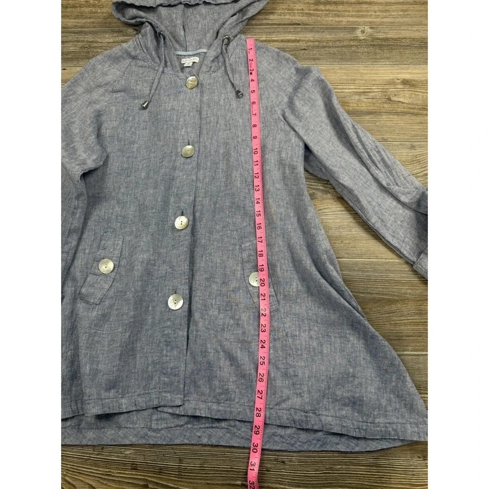 Sigrid Olsen Womens M Jacket Linen Blend Blue Hooded Swing‎ Lagenlook Nautical